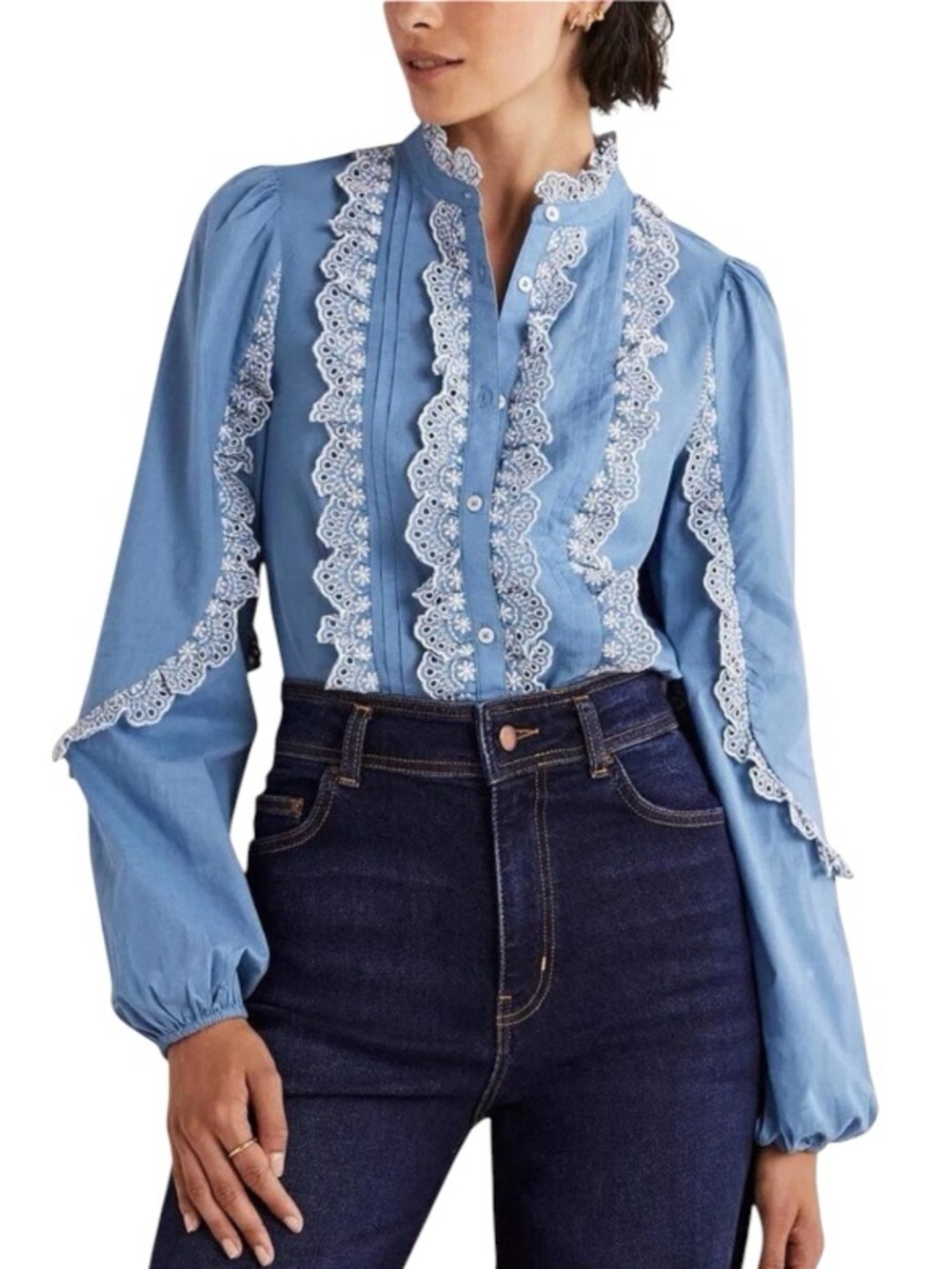 Boden Ruffle Sleeve Broderie Button-Down Blouse size 20/22 T1021